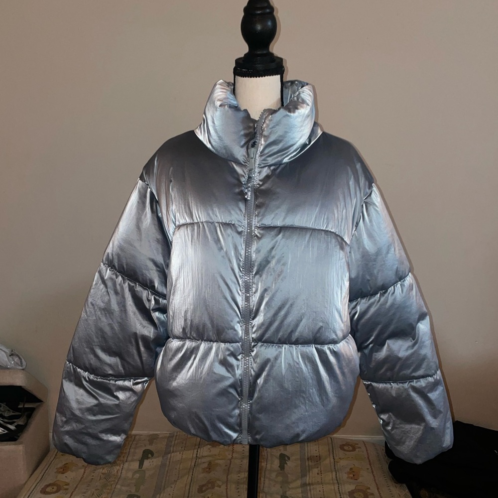 OLD NAVY Water-Resistant Shiny Puffer Jacket (Dusty Blue)